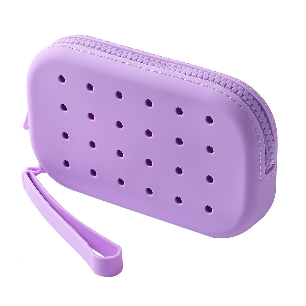 JOVAKIT Small Portable Silicone Makeup Bag for Women with Decorative Purple