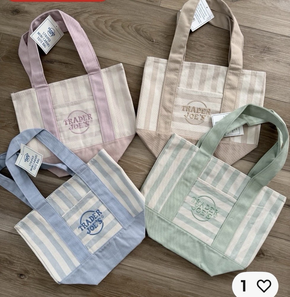 Trader Joe’s Reusable Mini Canvas-Style Tote Bags 4-Pack Striped Multicolor