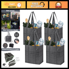 4 Pack Reusable Grocery Bags with Hard Bottom – Heavy-Duty Shopping Cart Bags