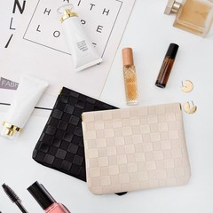 MZLUWM 2-Pack Small Waterproof Checkered Makeup Bag – Portable Beige+Black