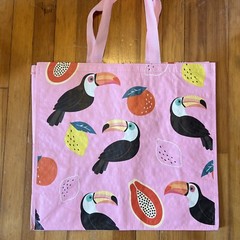 Toucans & Fruit Pink Large Reusable Shopping Bag TJ Maxx Eco-Friendly