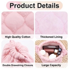TUCEWP Cotton Quilted Drawstring Makeup Bag Small Cosmetic Preppy Pink
