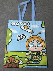 Cry Baby Cartoon Foldable Canvas Reusable Shopping Bag Zippered Inner Pocket