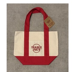NWT Trader Joe’s Mini Reusable Canvas Tote Bag Red/White Colorblock With Handles