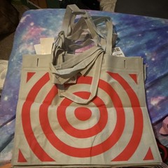 RediBagUSA Reusable Shopping Tote Bag Large Gray/Red Target Bullseye 15x13x8 in