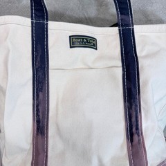 VTG 1990s LL Bean Boat and Tote Bag Med Canvas Navy Trim Zip Top w pocket Logo
