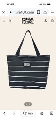 Everyday Tote Bag XL 20x16x12 Zip. White and Black colors