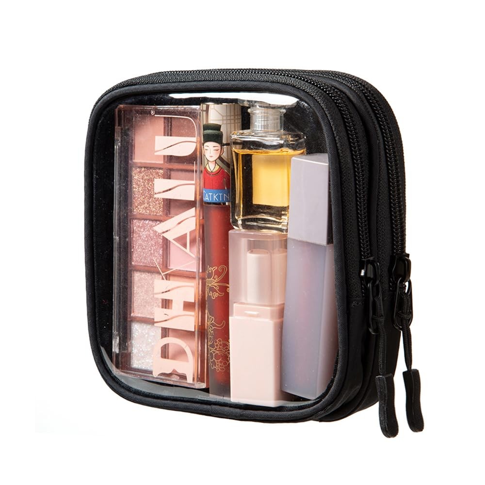 HYOOG Small Clear Double Layer Pouch, Portable Makeup Bag, Mini black