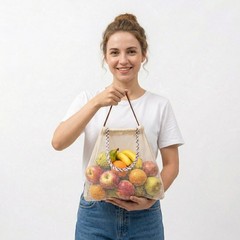 Durable Reusable Hanging Storage Mesh Bags for Fruits, Vegetables, Garlic, Gi…