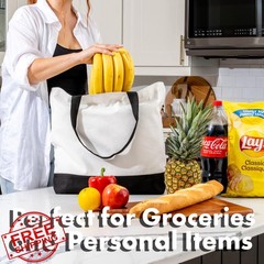 Carrywell 6pk Canvas Tote Bags 15×18.5 Reusable White Black Trim