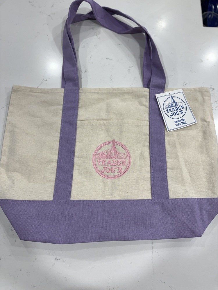 Trader Joe’s Large Pastel Canvas Reusable Tote Bag 2026 Limited Edition Lavender