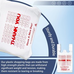 Large 100PCS White Grocery Bags – Reusable Thank You T-Shirt Bags 11”x6”x21”