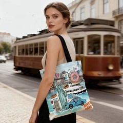 1pc Double-Sided 2D Flat Printing Shopping Tote Bag, New York City Skyline