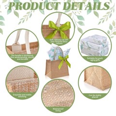 12 PCS Burlap Gifts Bags Reusable Tote Jute Eucalyptus Green 8.7×5.5×7 Inch