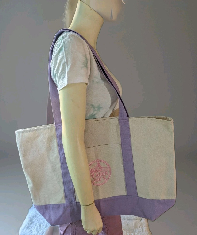 (2) NEW LARGE Lavender Trader Joe’s Canvas Tote Bag – Spring 2026