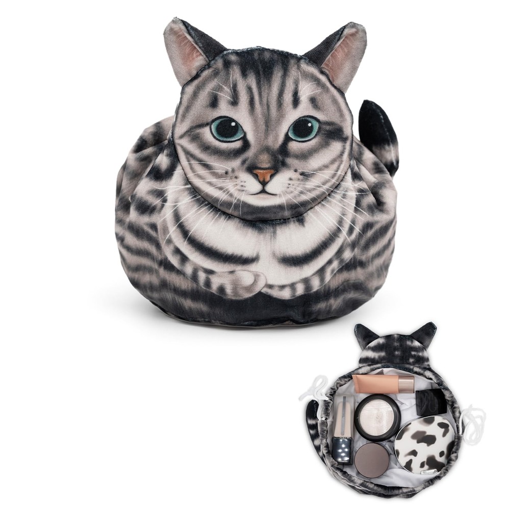 GKIOYRO Drawstring Makeup Bag, Cute Cat Travel Bag Gifts for Gray