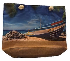 Scenic Multicolor Jute Reusable Shopping Bag Tote with Zipper Closure, 1 Pack