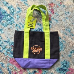 Trader Joe’s Trick-or-Treat Canvas Tote Colorblock Black Green Purple Orange