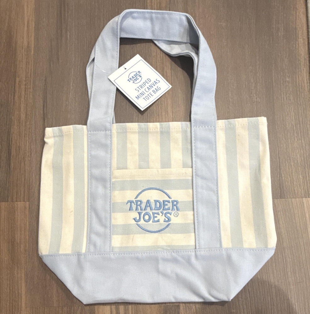 [LIMITED EDITION] Trader Joe’s Striped Mini Canvas Tote Bag Blue/Cream