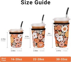 Eco-Friendly Iced Coffee Sleeve – Medium 22-28oz Neoprene Cup Holder, Bohe Daisy