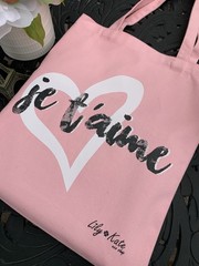 Lily Kate Pink Canvas Foldable Tote ‘je t’aime’ Heart Design