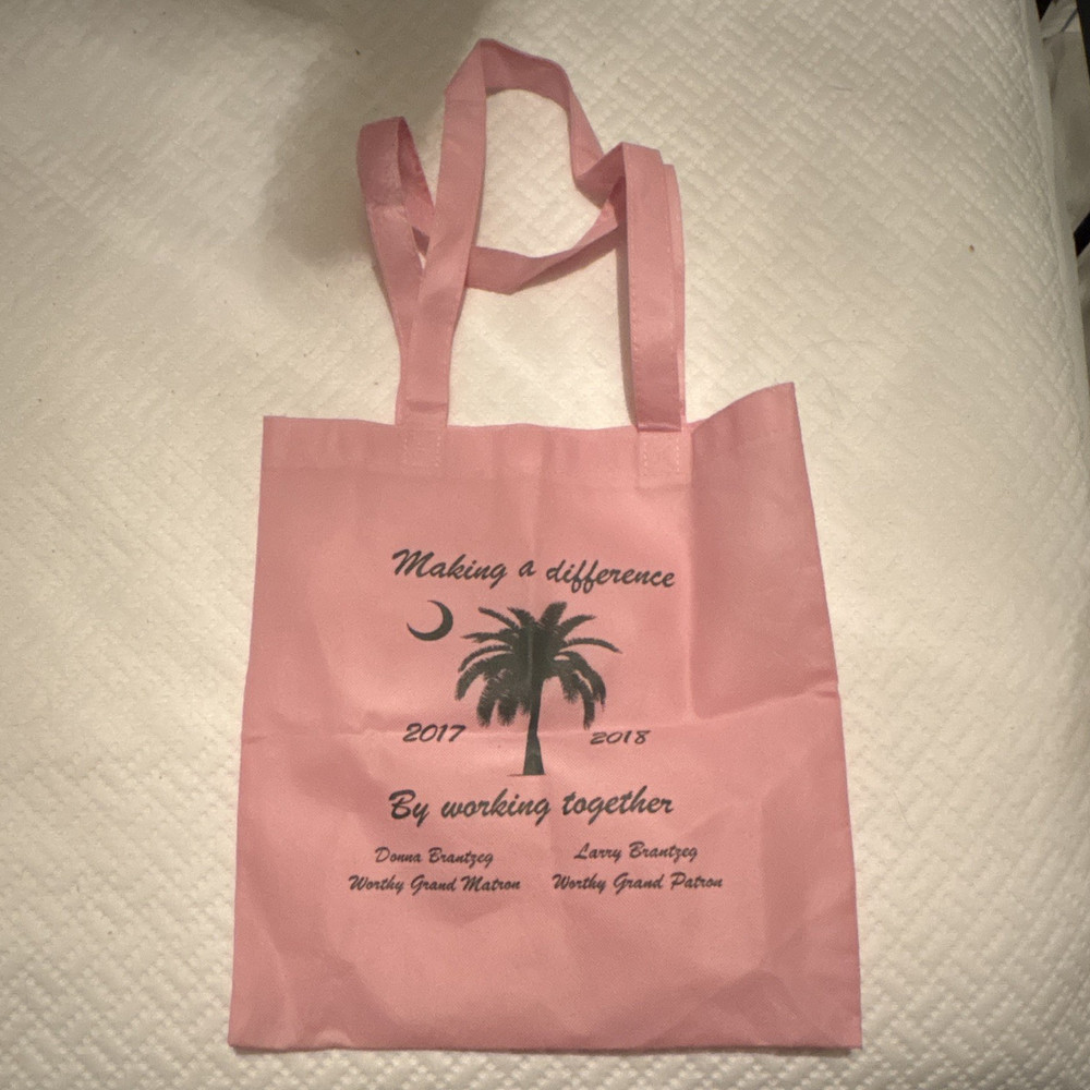 Reusable Shopping Bag Making a Difference Pink Plastic Foldable Palm Print 16×12