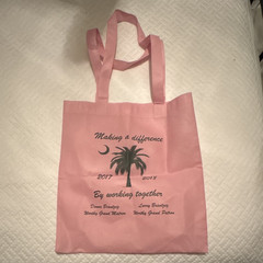 Reusable Shopping Bag Making a Difference Pink Plastic Foldable Palm Print 16×12