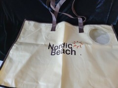 Reusable Tote Thin Canvas Nordic Branded Zip Top 2 Handles Cream Color Fold Flat