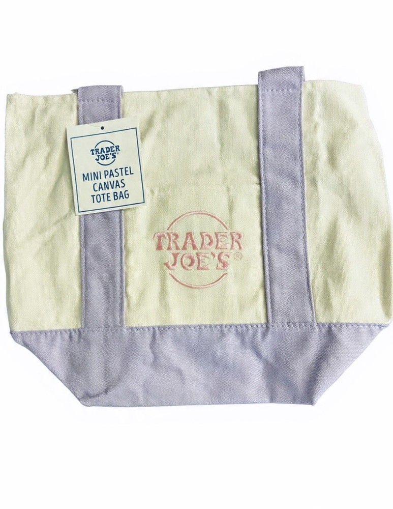 Trader Joe’s Mini Foldable Pastel Yellow & Light Purple Canvas Colorblock Tote