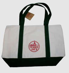 Trader Joe’s Forest Green/Ivory Canvas Tote Shopper Shopping Grocery Book Bag -L