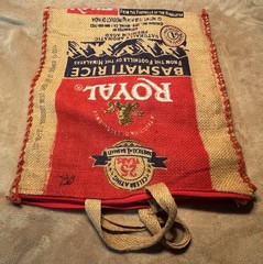 2 Royal Basmati Rice Repurposed Recycled Zipper Closure Burlap Bags Rustic Decor