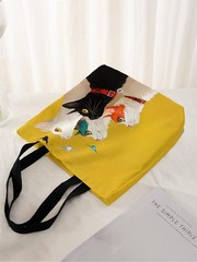 Stacked Cat Canvas Tote Bag Reusable Fashionable Shopping Handbag