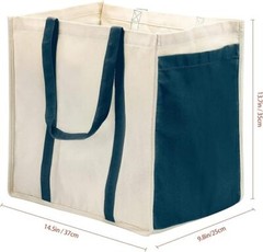 Heavy Duty Reusable Cotton Canvas Grocery Tote Bags with Side Pockets, Large Uti