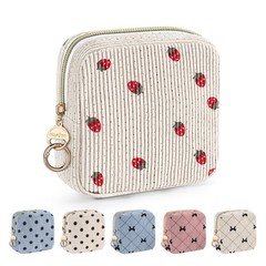 Playexen Corduroy Small Makeup Bag, Mini Strawberry-Beige, Strawberry
