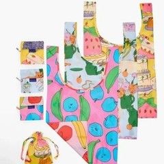 BAGGU Set of 3 Standard Size Reusable Grocery Bags Still Life Cat Fruit Cake NEW