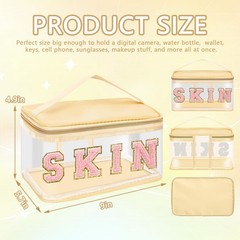 Iqimott Preppy Clear Makeup Bag Skin Pouch, Chenille Letter Skin-Beige