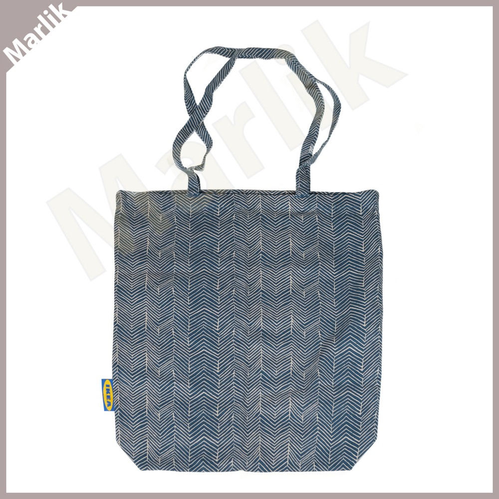 IKEA Cotton Bag TREBLAD Reusable Shopping Tote Bag, 100% Cotton, Blue Beige, New