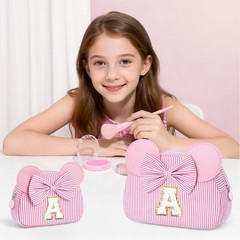 QLOVEA Initial Travel Makeup Bags for Girls | 9.4 x 3.5 x 3.3 inches, Purple