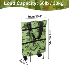 Folding Shopping Bag with Wheels 66lb Reusable Collapsible Grocery Cart, Green