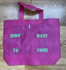 Pink Foldable Non-woven Reusable Shopping Bag with Sorry I’m Late Text Pattern