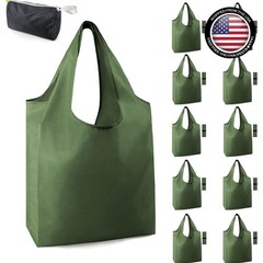 10 Pack Dark Green Reusable Grocery Bags – Extra Large & Machine Washable