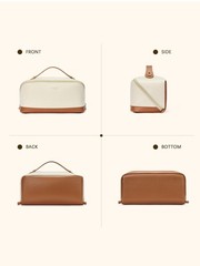 Telena Leather Make Up Bag Portable Travel Makeup 0-Beige with Brown