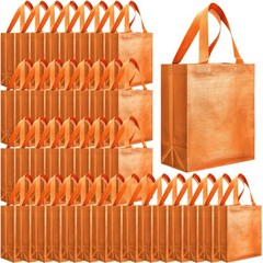 80 PCS Orange Glossy Reusable Gift Tote Bags Handles 10x8x4.7 Inch Grocery