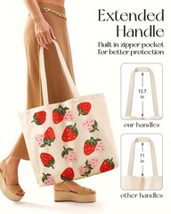 Embroidery Canvas Tote Bag for Women – Cute Aesthetic Reusable Totes with Poc…