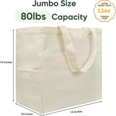 Canvas Tote Bag, Heavy Duty Reusable Grocery Bags with Pockets, Large Shopping B