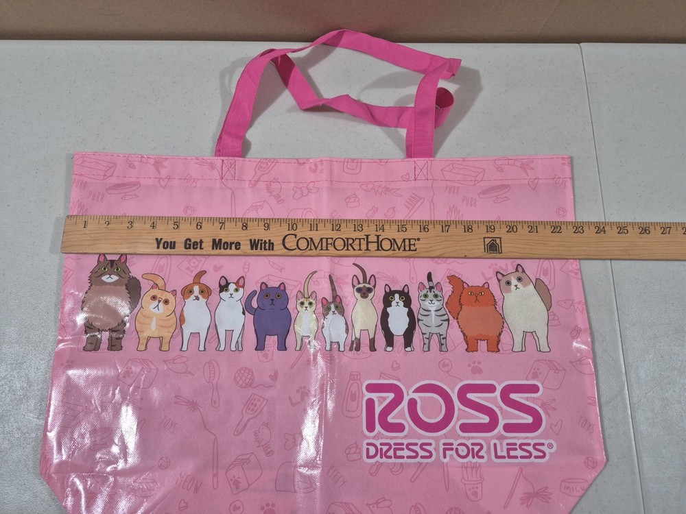 ROSS – DRESS FOR LESS Pink Cat Large Reusable Tote Shopping Bag, 23″x17″