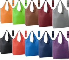 Reusable Grocery Bags Foldable Shopping Tote 10 Pack 10 Colors Packable W/