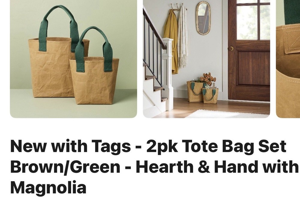 Hearth & Hand with Magnolia Reusable Canvas Tote Bags – 2 PACK Brand New