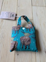 Eco Chic Lightweight Foldable Reusable Tote Shopping Bag Highland Cow Scotland