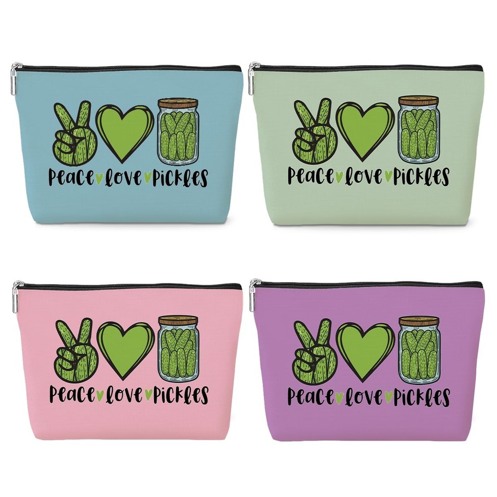 jeilink 4 Pack Pickles Makeup Bag Pickle 9.8×7 Inches, Peace Love 0900